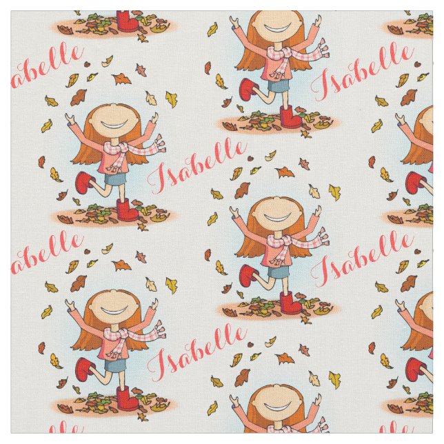 Happy girl in playing in fall leaves fabric (Close Up)