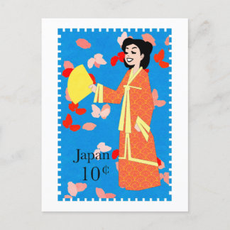 Happy Girl Japan Stamp Art Postcard