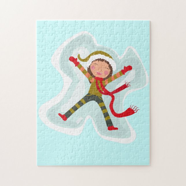 Happy Girl Making Snow Angel Xmas Winter Jigsaw Puzzle (Vertical)