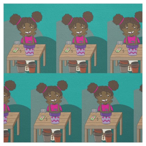 Happy Girl Starring at Seedling Print Fabric
