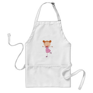 Happy Girl Stick Figure Ginger Hair Buns Adult Apron