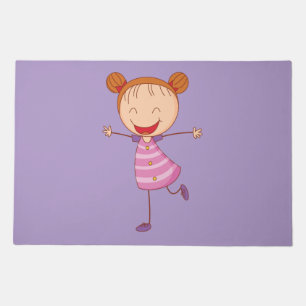 Happy Girl Stick Figure Ginger Hair Buns Doormat