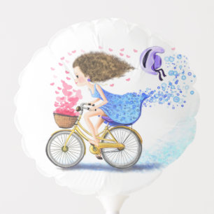 Happy Girl with Bike Balloon