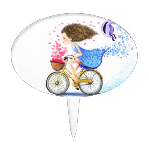 Happy Girl with Bike Cake Topper