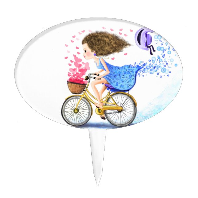 Happy Girl with Bike Cake Topper (Front)