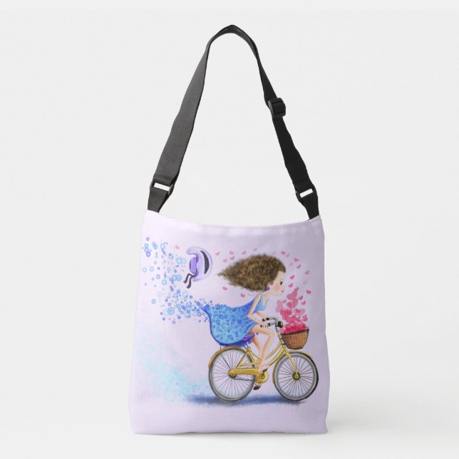 Happy Girl with Bike Crossbody Bag (Front)