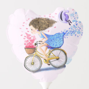 Happy Girl with Bike Love Balloon Gift