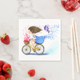 Happy Girl with Bike Napkins