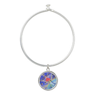 Happy Girl with Birds - Add Your Picture / Text Bangle Bracelet