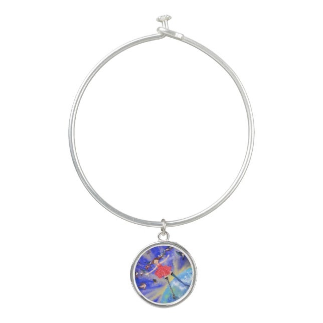 Happy Girl with Birds - Add Your Picture / Text Bangle Bracelet (Front)