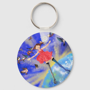 Happy Girl with Birds - Add Your Picture / Text - Keychain