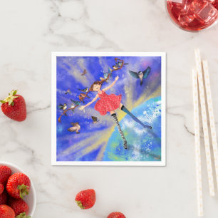 Happy Girl with Birds - Add Your Picture / Text Napkins