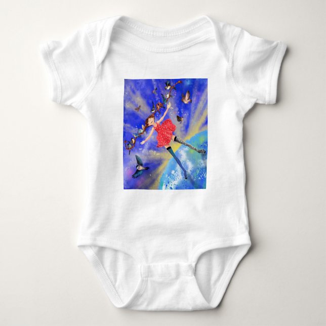 Happy Girl with Birds Baby Bodysuit (Front)