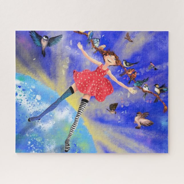 Happy Girl with Birds - Friends Jigsaw Puzzle (Horizontal)