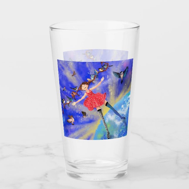Happy Girl with Birds - Happines Glass (Front)