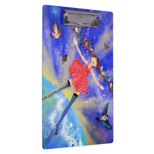 Happy Girl with Birds _ Happines _ Joy Clipboard