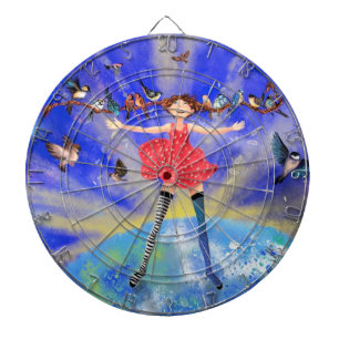 Happy Girl with Birds - Happines - Joy Dart Board