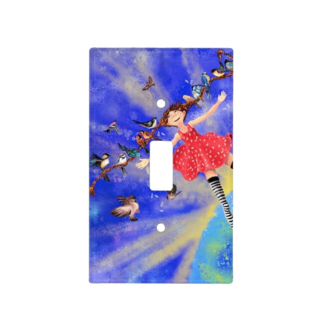 Happy Girl with Birds - Happines - Joy Light Switch Cover (Front)