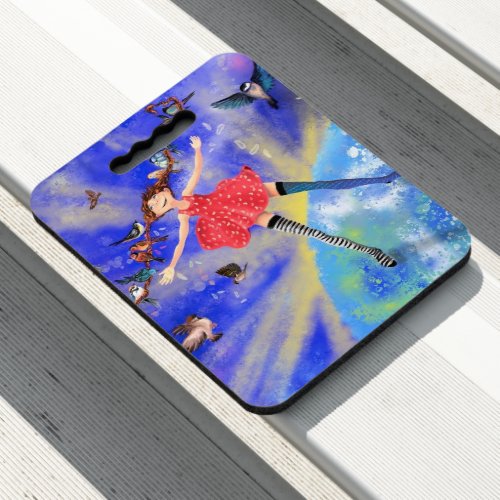 Happy Girl with Birds _ Happines _ Joy Seat Cushion