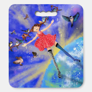 Happy Girl with Birds - Happines - Joy Seat Cushion