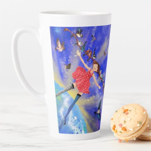 Happy Girl with Birds _ Happines _ Latte Mug