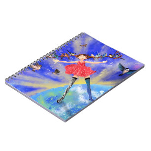 Happy Girl with Birds - Happines Notebook