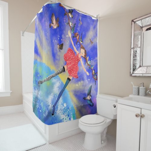 Happy Girl with Birds _ Happines Shower Curtain