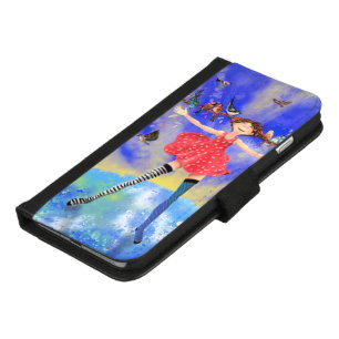 Happy Girl with Birds iPhone 8/7 Plus Wallet Case