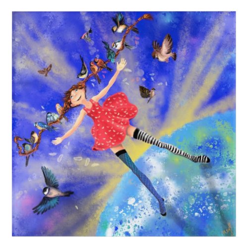 Happy Girl with Birds _ Joy Acrylic Print