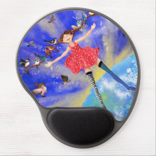 Happy Girl with Birds - Joy Gel Mouse Pad