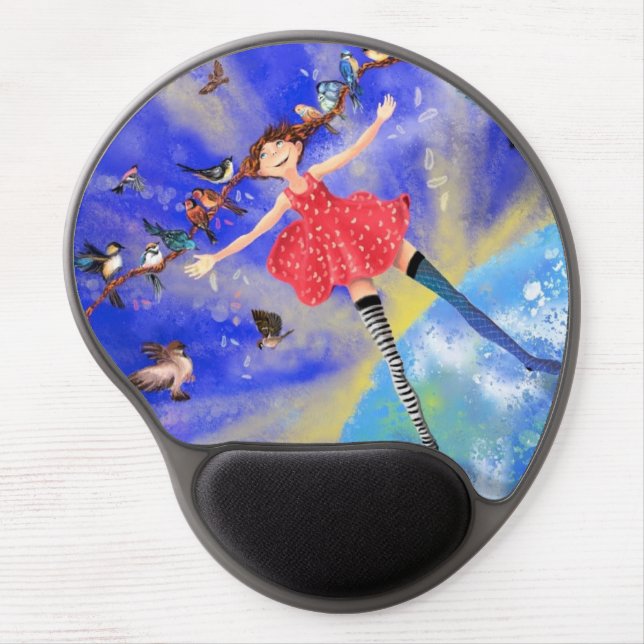 Happy Girl with Birds - Joy Gel Mouse Pad (Front)