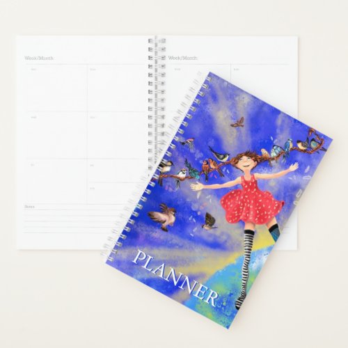 Happy Girl with Birds Planner