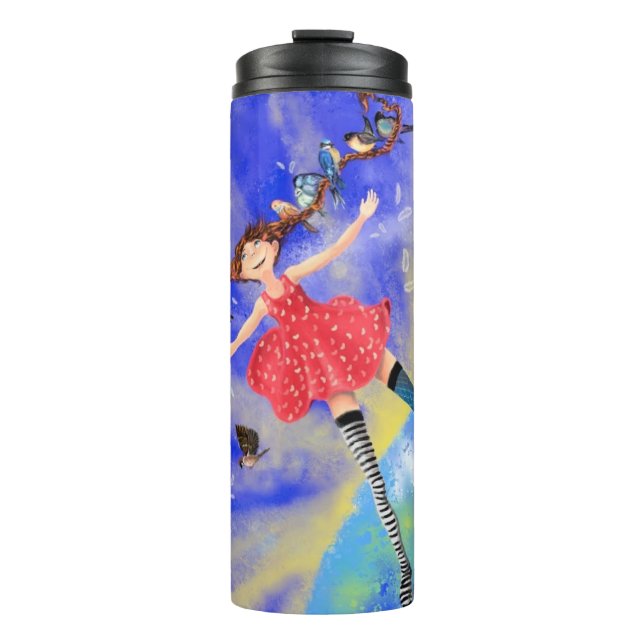 Happy Girl with Birds Thermal Tumbler (Front)