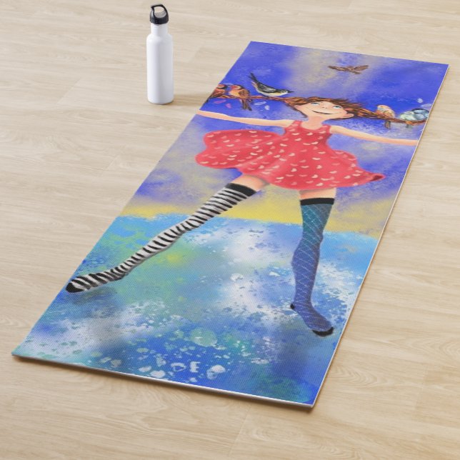 Happy Girl with Birds Yoga Mat (In Situ)
