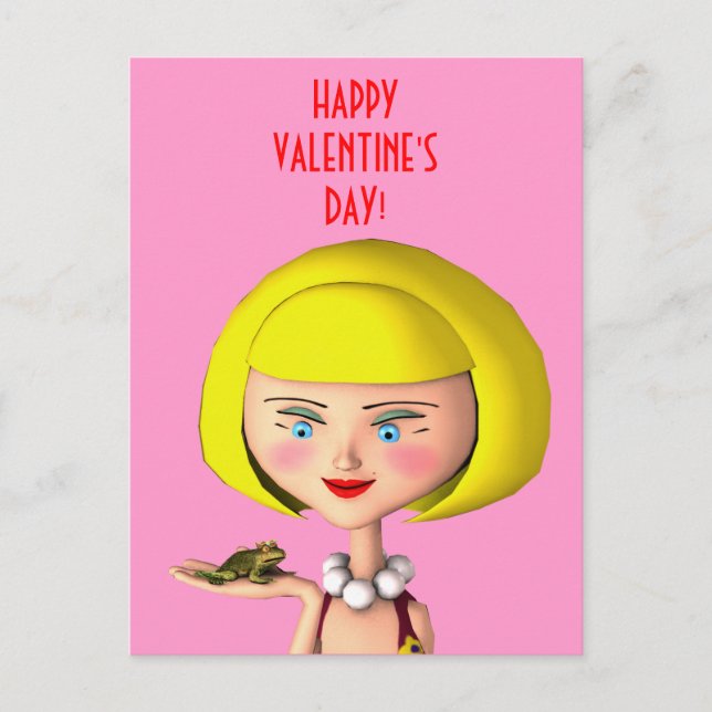 Happy Girl With Frog Prince Holiday Postcard (Front)