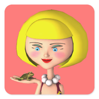 Happy Girl With Frog Prince Square Sticker