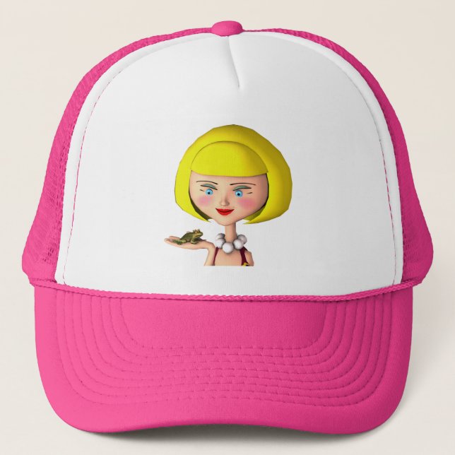 Happy Girl With Frog Prince Trucker Hat (Front)