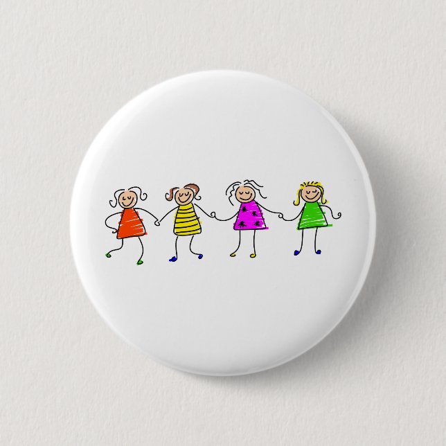 Happy Girls Pinback Button (Front)