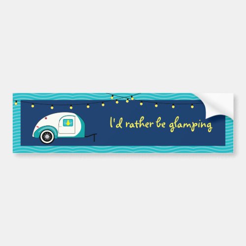 Happy Glamper Aquamarine Vintage Teardrop Trailer Bumper Sticker