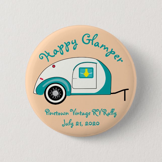 Happy Glamper Aquamarine Vintage Teardrop Trailer Button (Front)