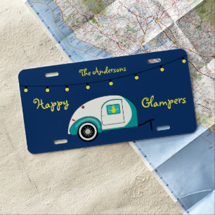 Happy Glamper Aquamarine Vintage Teardrop Trailer License Plate