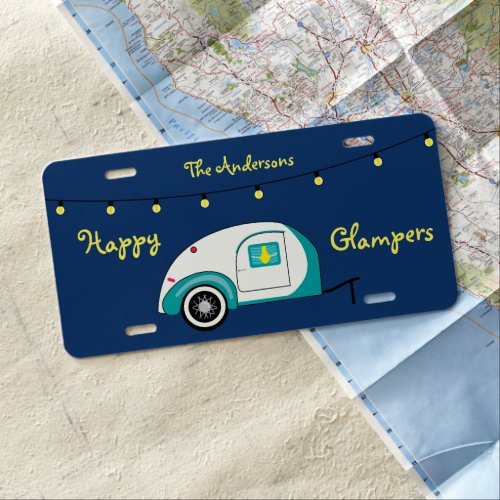 Happy Glamper Aquamarine Vintage Teardrop Trailer License Plate