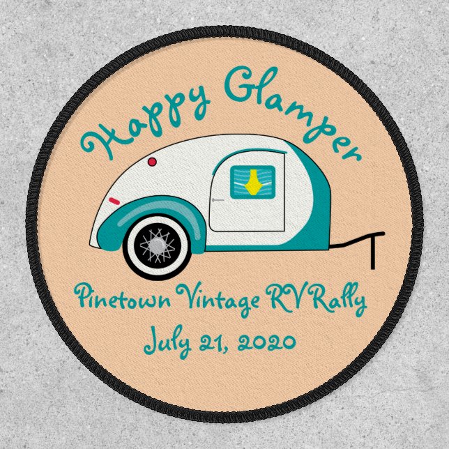 Happy Glamper Aquamarine Vintage Teardrop Trailer Patch (Front)