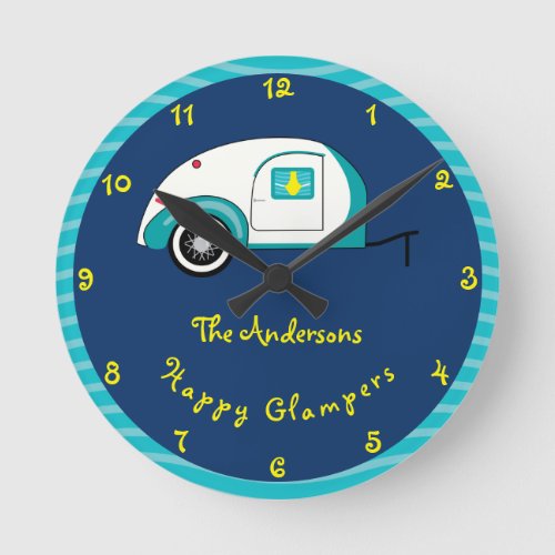 Happy Glamper Aquamarine Vintage Teardrop Trailer Round Clock