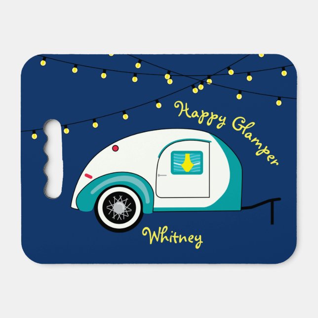 Happy Glamper Aquamarine Vintage Teardrop Trailer Seat Cushion (Front Horizontal)