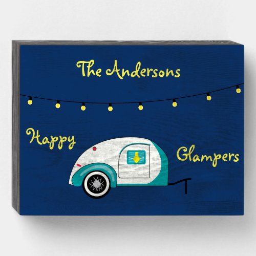 Happy Glamper Aquamarine Vintage Teardrop Trailer Wooden Box Sign