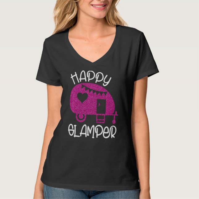 Happy Glamper Camping  Girl Camper Camp Vacation T-Shirt (Front)