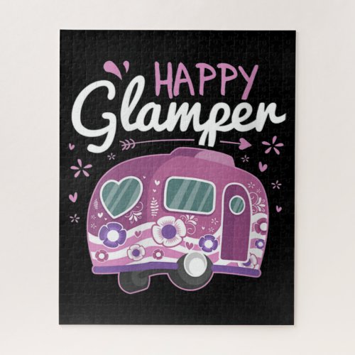 Happy Glamper Caravan Camping Glamping Gear Jigsaw Puzzle