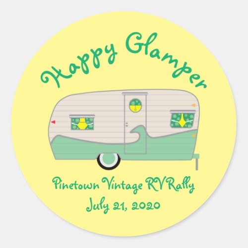 Happy Glamper Green Vintage Canned Ham Trailer Classic Round Sticker