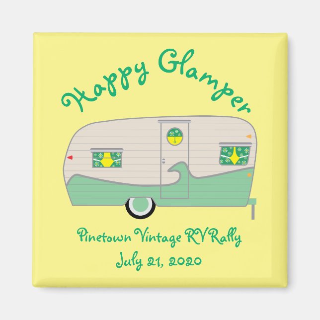 Happy Glamper Green Vintage Canned Ham Trailer Magnet (Front)